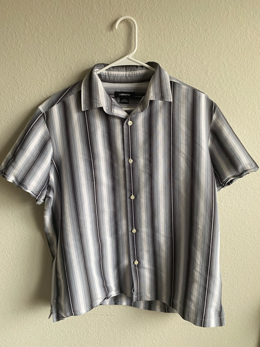 Mens Striped Claiborne Short Sleeve Button Down Shirt